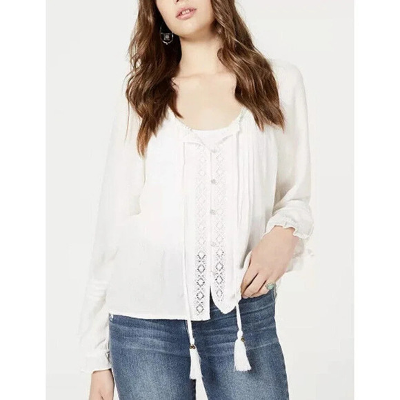 American Rag Junior Crochet- Trim Peasant Top Size M - Picture 1 of 10